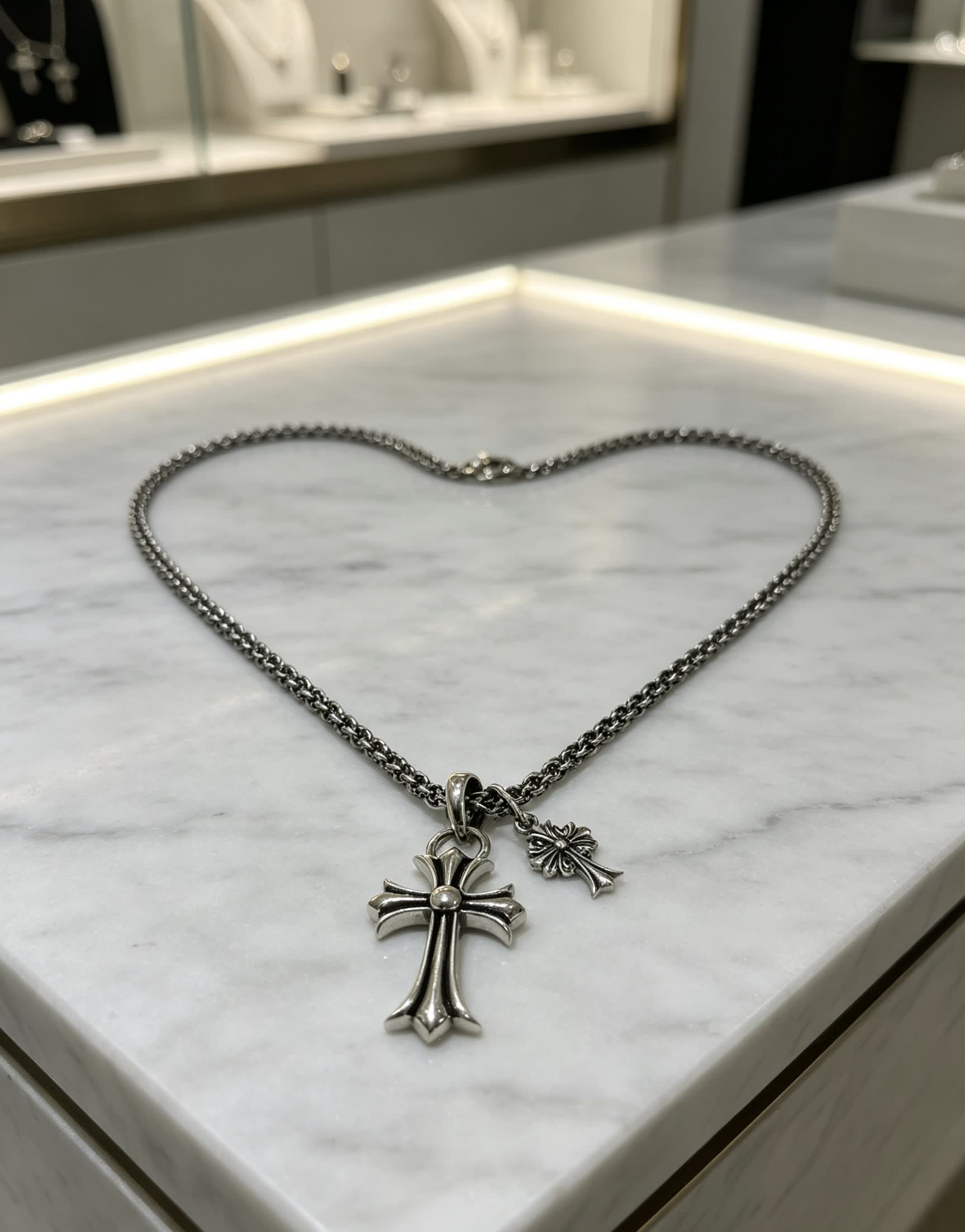 Chrome Hearts Silver Cross Pendant Necklace